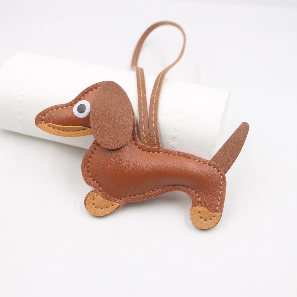 +Cartoon Leather Sausage Dog Hand Rope Bag Pendant Phone Case Accessories Pendant Car Dog Keychain