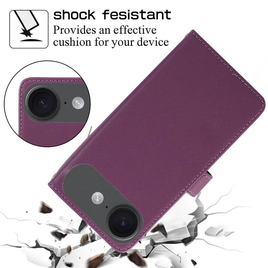 Crossbody Wallet Case for iPhone 17 Pro Max/Air, PU Leather Flip Cover with Card Slots, Kickstand Folio, Wrist Strap Lanyard