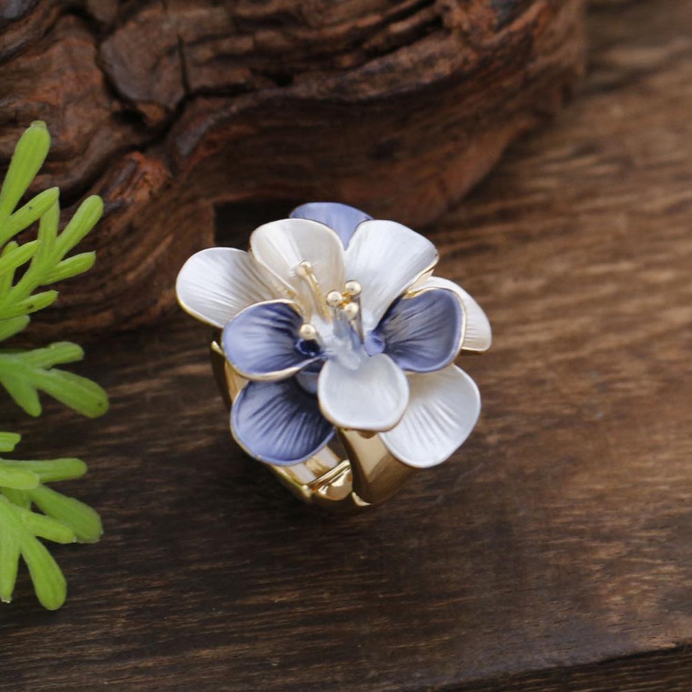 

Новое эмалевое геометрическое кольцо-резинка с цветком, женское высококлассное кольцо с лепестками для весны и лета