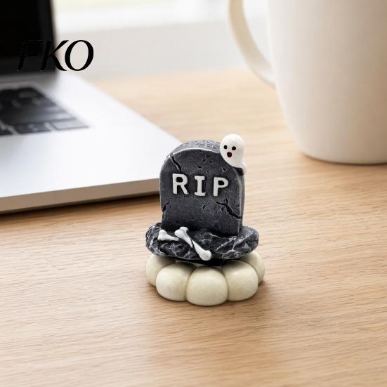 Indoor Halloween Ornaments Spooky Figurine, Small Resin Rotating Ghost Skull Pumpkin Gravestone Fall Farmhouse Decor Statue, Collectible Tabletop