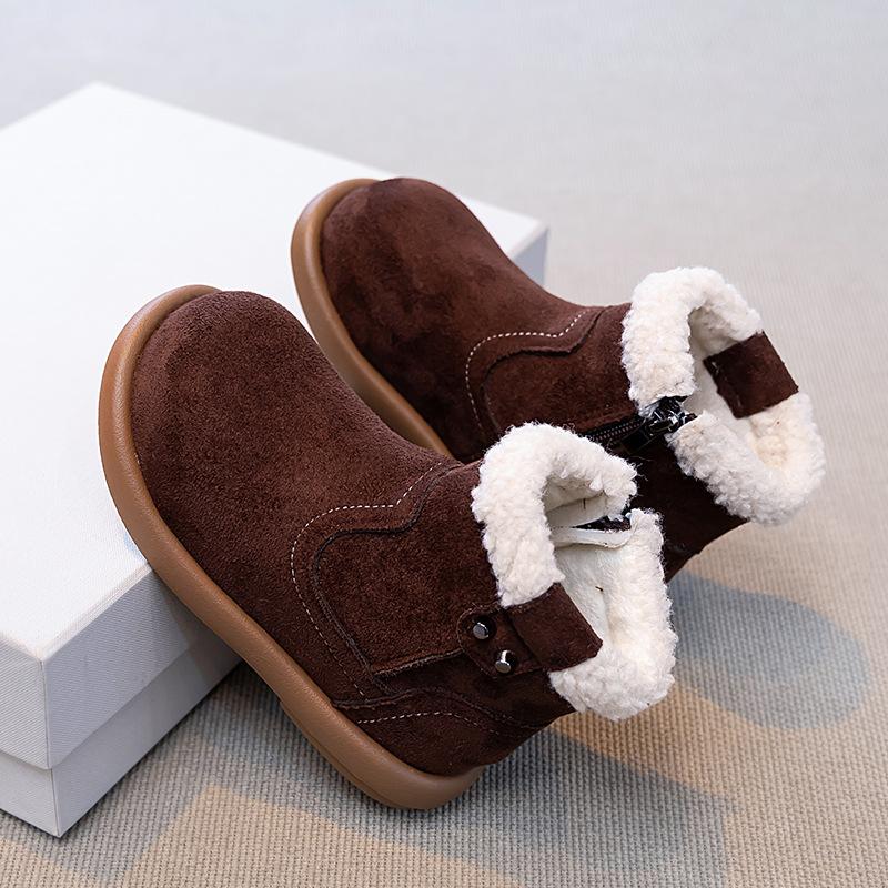 

Детская хлопковая обувь 2025 зима новая британский стиль ботинки для девочек короткие ботинки флисовые теплые хлопковые ботинки ботинки принцессы мягкая подошва 36 темно-коричневого