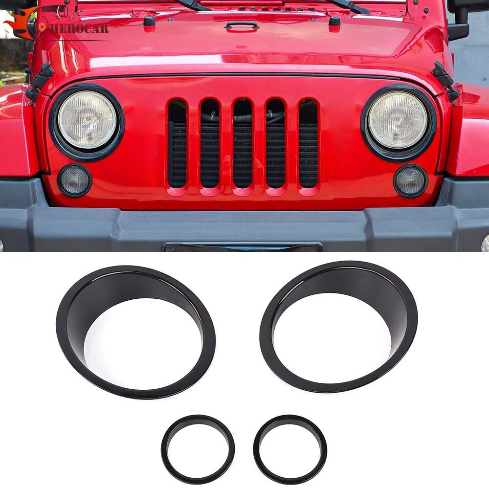 2007-2017 Jeep Wrangler JK Headlight Cover & Front Turn Signal Light Trim Kit For Jeep Wrangler JK | 4x | Black | Adhesive | Aluminum