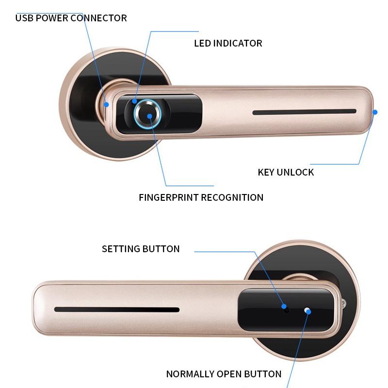 Dual Mode USB Rechargeable Fingerprint Door Lock Security Biometric Handle Lock Electronic Smart Lock for Apartment NEW