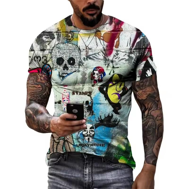 Summer 3D Printed Graffiti Men T-shirts Trend Fashion Casual Street Art Oversized T Shirt Hip Hop Harajuku O-neck Tees
