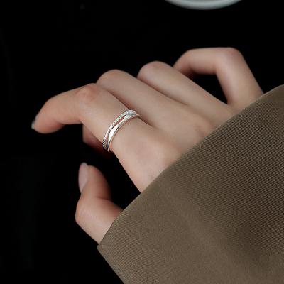 Plated Double LInes Rings For Women  Wedding Engagement Silver Women's Vintage Ring Fine Party Jewelry