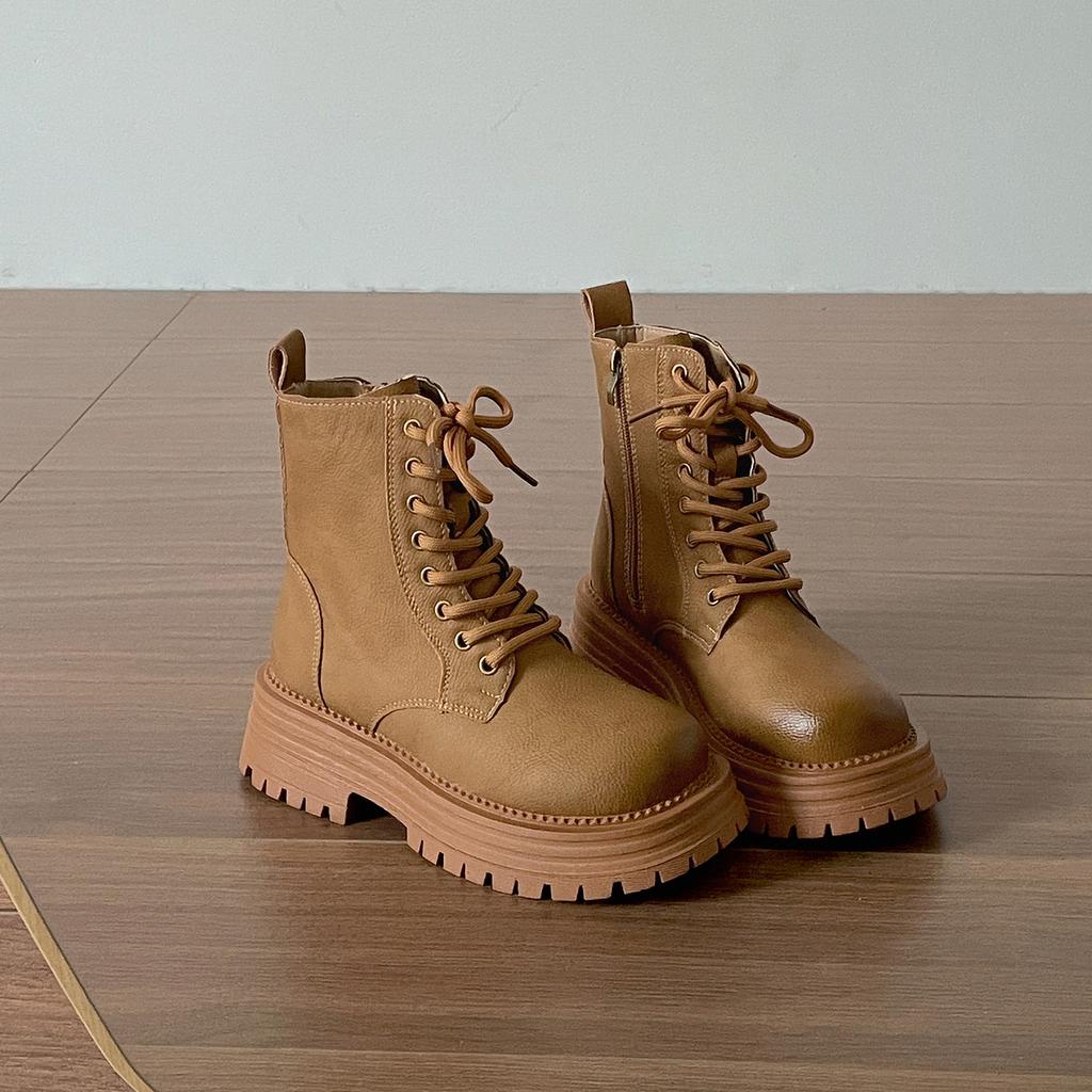 Mode Mode Damen Komfortstiefel mit dicker Sohle Vielseitige Plateau-Kurzstiefel für Herbst Winter Damenschuhe Retro Schnür-Botines