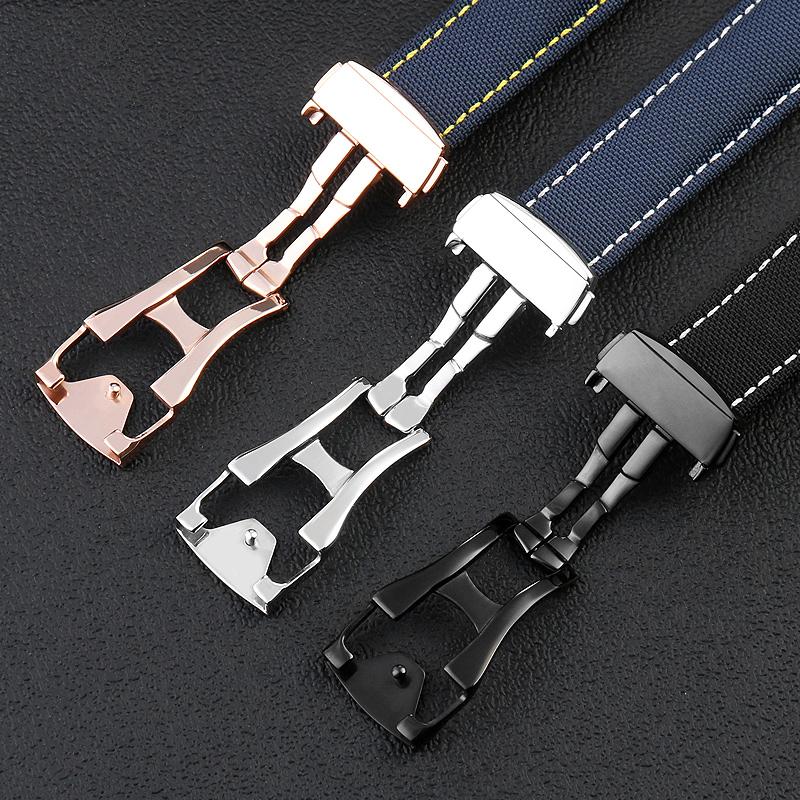 19mm 20mm Woven Canvas Watch Band Strap For Omega Seamaster 300 AT150 Fabric Leather Nylon AQUA TERRA 150 Blue Black Watchband