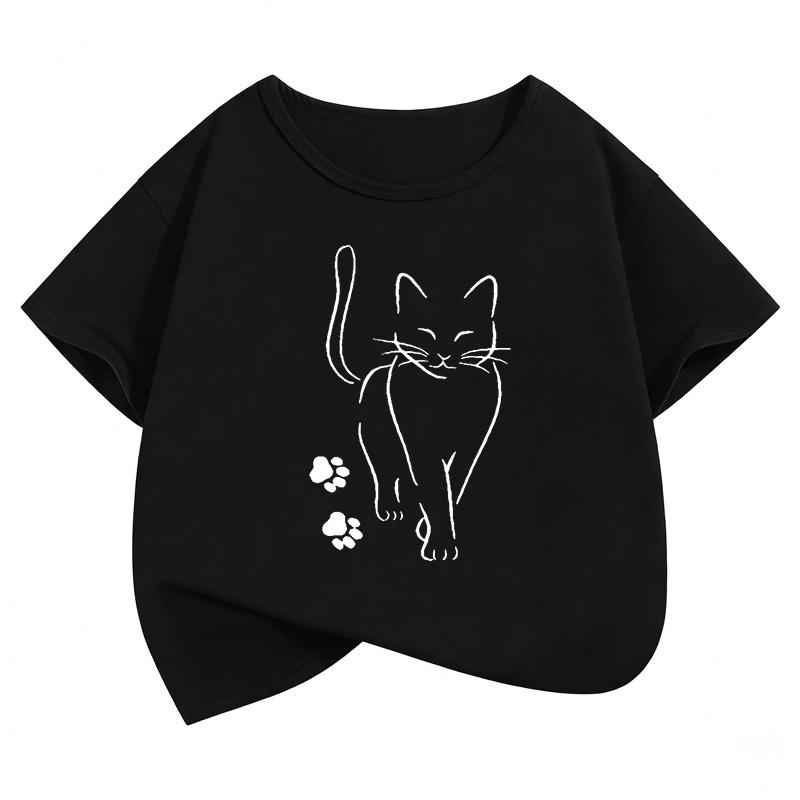 Cute Cat Paw Children's T-Shirt Summer Short Sleeve Cartoon Boys and Girls Clothing
