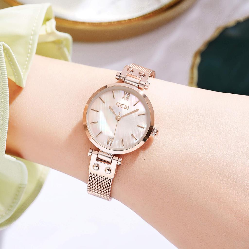 Wenyi Style Women'S Light Luxury Fritillary Surface Small Dial Waterproof Stainless Steel Mesh Belt Quartz Watch