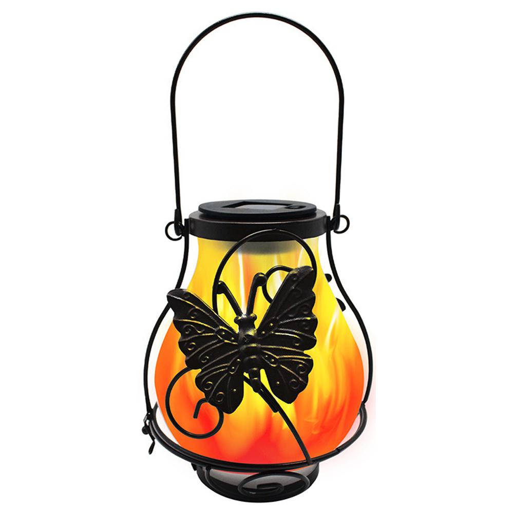 Outdoor Solar Metal Lantern IP65 Waterproof Flickering Flame Outdoor Hanging Lantern Solar Tree Lantern for Pathway Patio Porch