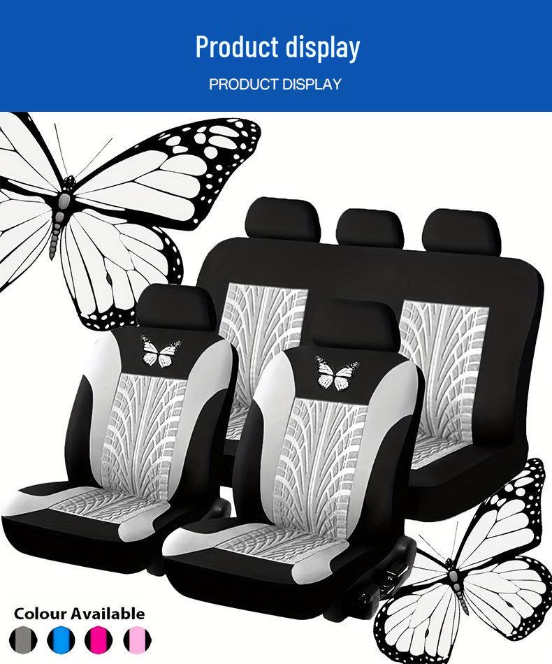 Butterfly Fabric Car Seat Cover Set, Universal Fit, Heat Transfer Design, 5 Seats, 9 Pieces, for Middle East, Europe & America.