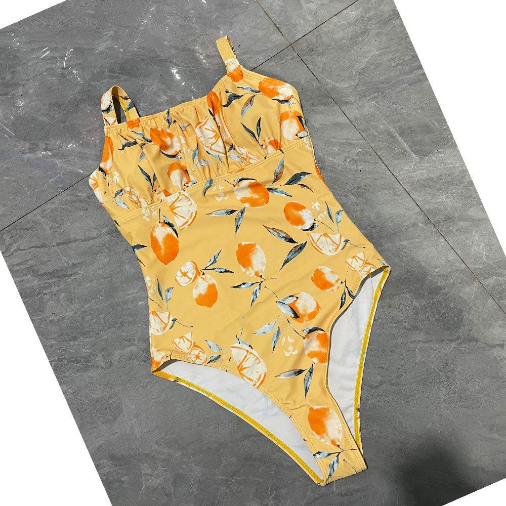 

Сексуальный плиссированный купальник с фруктовым принтом, цельный, бикини, купальный костюм, с высокой талией, пляжные наряды, боди, бикини, танкини L жёлтый