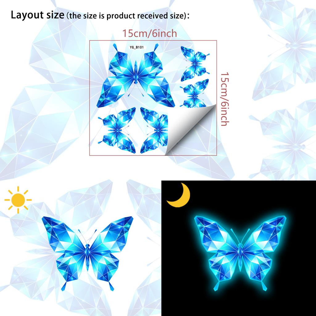 Crystal Butterfly Night Glow Sticker - Removable Wall Decal for Children's Room