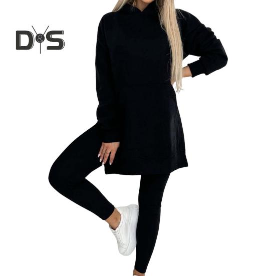 2 ks/sada Dámská souprava top a kalhoty Mikina s kapucí Dlouhý rukáv Lem s rozparky Mikina Stahovací pas Slim fit Kalhoty Sportovní fitness tepláková souprava Ležérní domácí oblečení Školní outfit