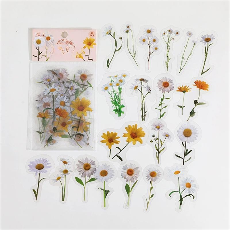 

40 шт. Декоративная наклейка в виде листа и цветка для растений, ПЭТ, материал для счета, набор наклеек для скрапбукинга, этикетки, дневника, канцелярских принадлежностей, альбома, тел.