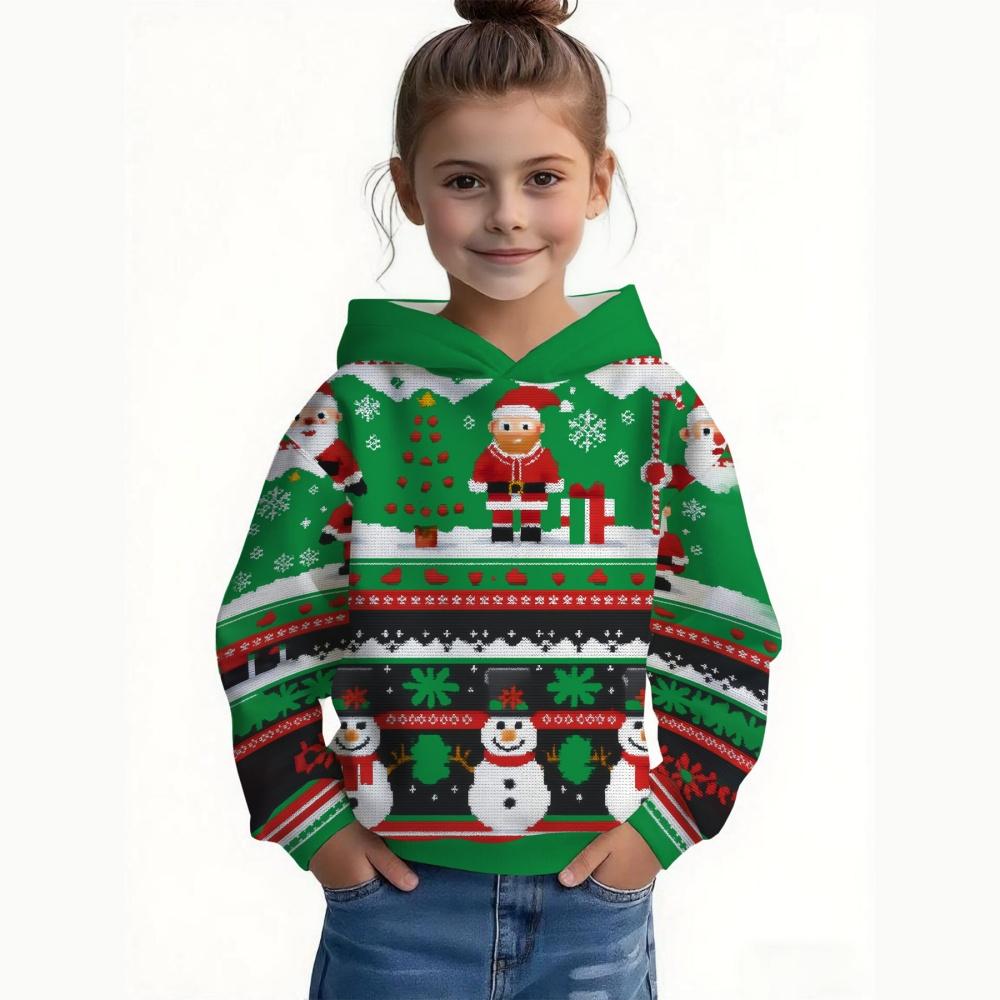 Children Sweatshirt Christmas Cute Snowman Print Pullover Long Sleeve Hoodies Fashion Holiday Party Streetwear Children Hoodie