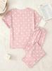 Girls Pajama Set, Cute Rabbit & Polka Dot Short Sleeve Top & Long Pants, Soft Sleepwear for 8-12 Years