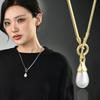 Herbst und Winter Wassertropfen Perlen Lange Halskette Damen Leichter Luxus Stapelwear Universeller Verschluss Schlangenknochen Kette Hochwertiges Gefühl Schlüsselbein