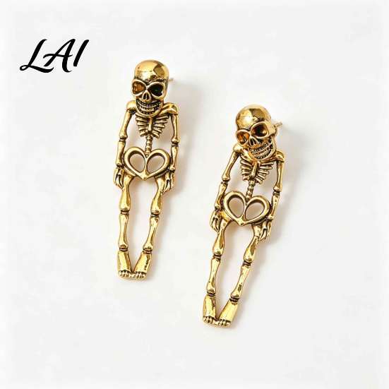Vintage Metal Texture Skull Earrings 2Pcs Skeleton for Women Gothic Alloy Drop Earrings Hypoallergenic Punk Edgy Statement Jewelry Women Dangle