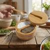 Multifunctional Bamboo Condiment Container 3-Compartment Seasoning Tank  Condiment Display