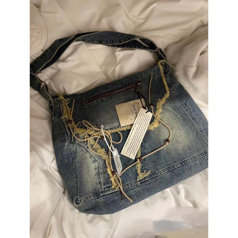 Canvas Denim Bag Washed Tassel Messenger Women s Large Capacity Zipper Cross-body Student Shoulder