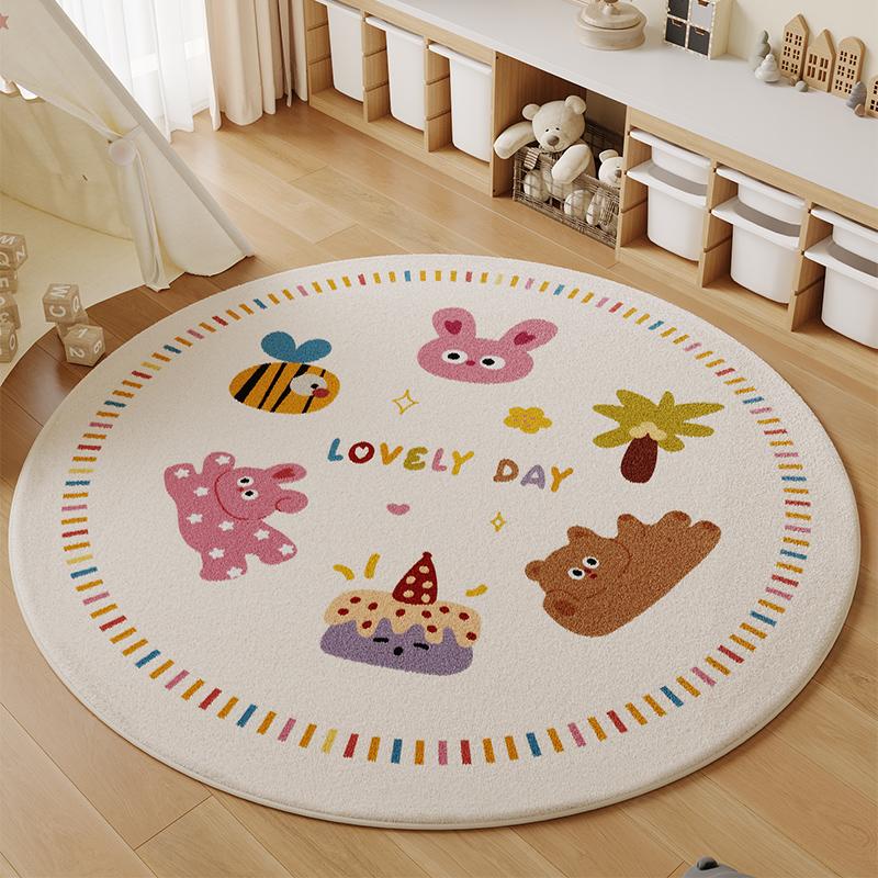 Cartoon Style Bedroom Decor Round Carpet Thick Plush Carpets for Living Room Fluffy Soft Children's Floor Mat Washable Study Rug
