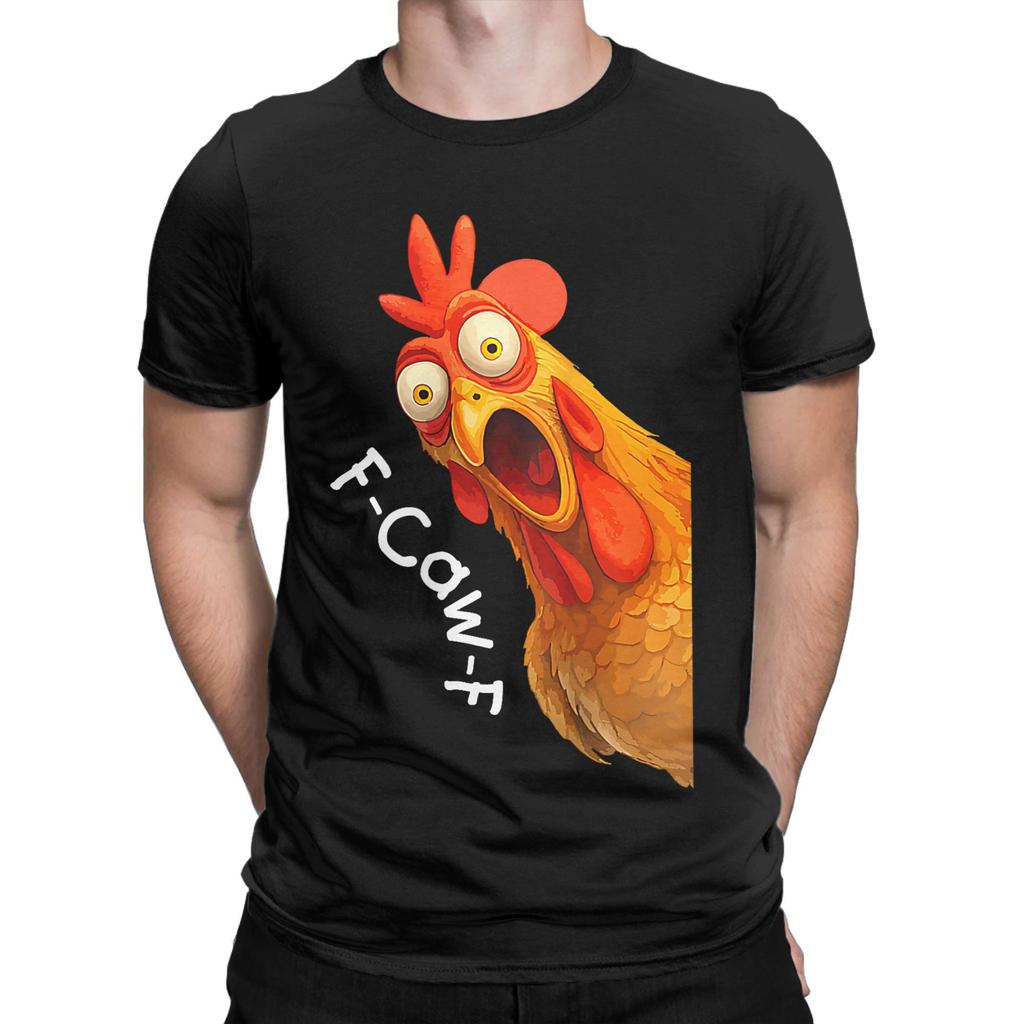 Funny F-Caw-F Chicken Meme T-Shirt Men Dark Humor Unique Cotton Tees O Neck Short Sleeve T Shirts Unique Merchandise