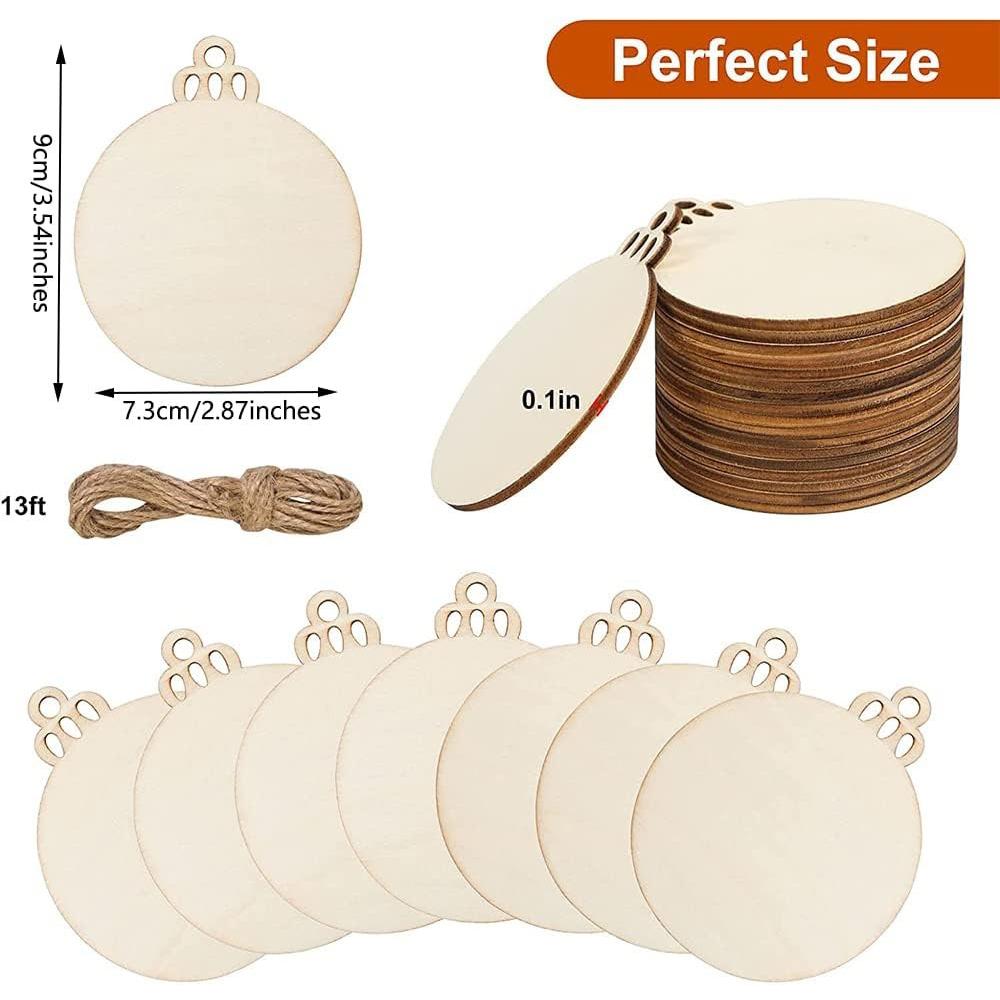 20Pcs Christmas Wooden Baubles Round Wood Slices Wood Disc Hanging Ornaments Baubles for DIY Crafts Christmas Tree Decoration