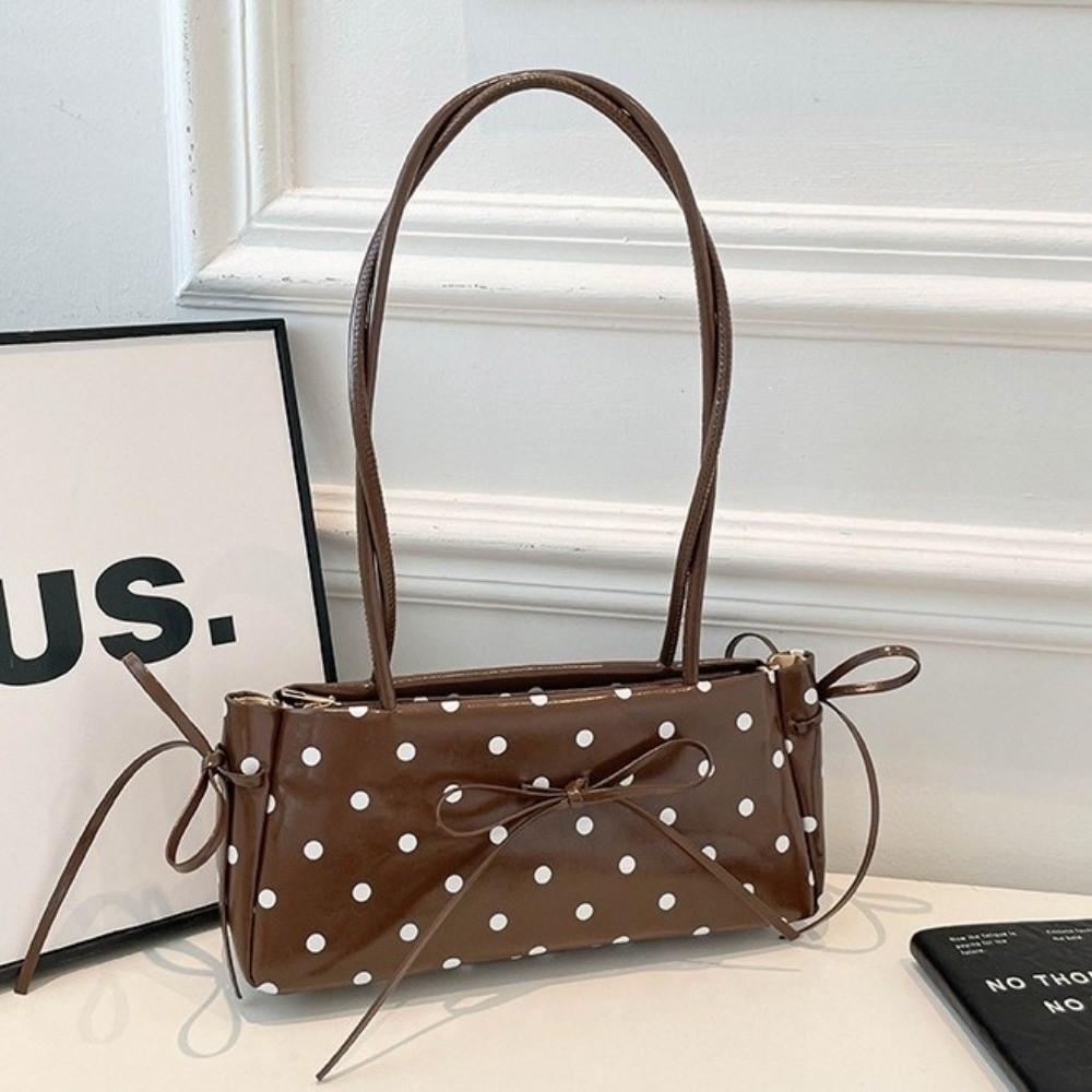 Glänzende PU-Schultertasche mit Schleife Elegante Schlanke Rechteckige Handtasche Gepunktete Unterarmtasche Reise