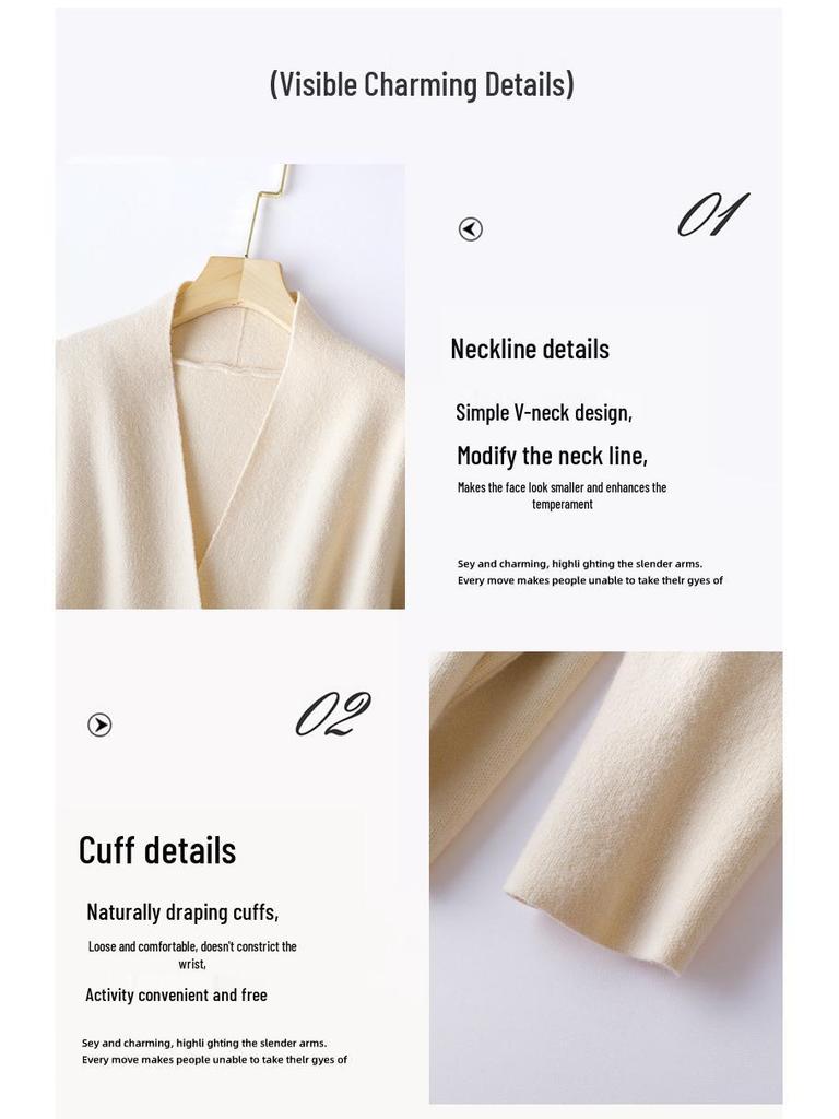 Woll-Cardigan-Übermantel - Damen Locker Einfarbig Gestrickt für Herbst/Winter 2025