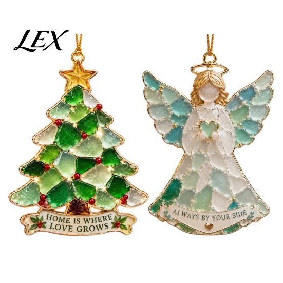 Coastal Style Holiday Decor 2Pcs Sea Glass Christmas Ornament, Seaglass Heart Bird Angel Tree Star Decorative Acrylic Pendants Snowman Pendant,