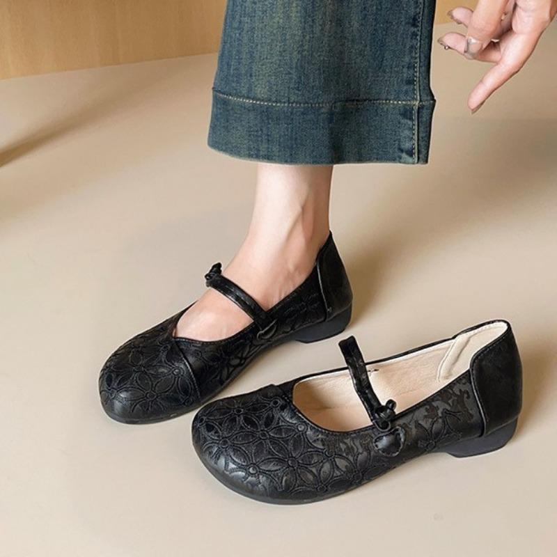 Autumn shoes women's thick heel one-word buckle shallow mouth single shoes new casual versatile fashion single shoes