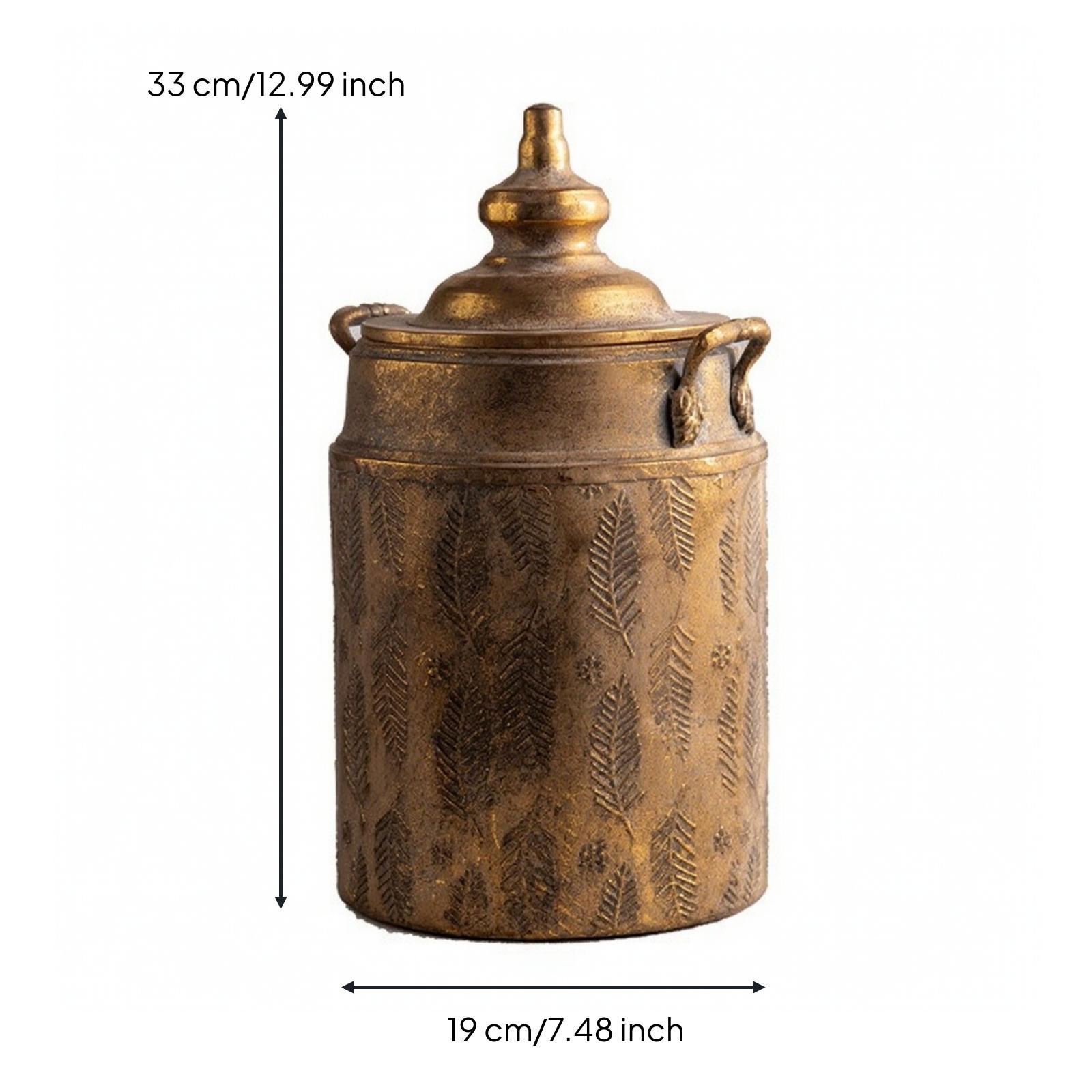 Iron Vase with Lid Antique Gold