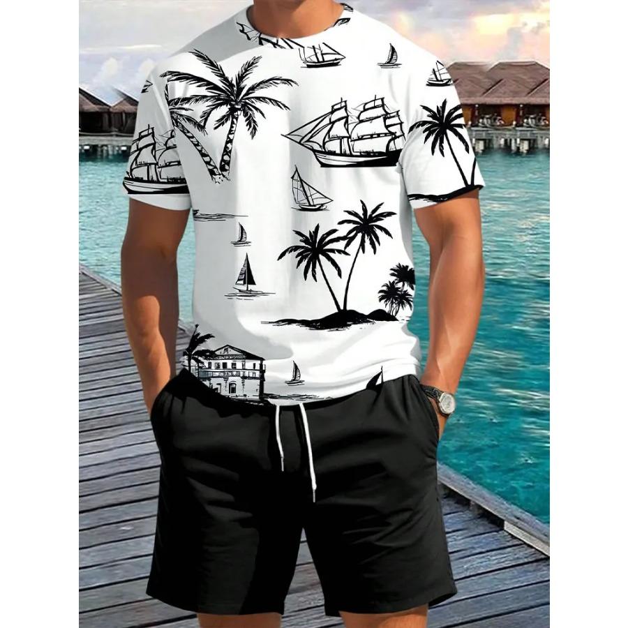 Gradient Print Men's Short Sleeve Shorts Set Hawaiian Men's Fashion Set Summer Men's Casual T-shirt Outdoor Beach Men's Shorts