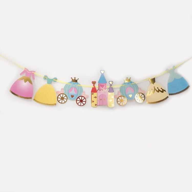Children'S Party Birthday Party Decoration Princess Pulling Flag Wedding Car Castle Skirt Girl Year Old Banner Hang Flag