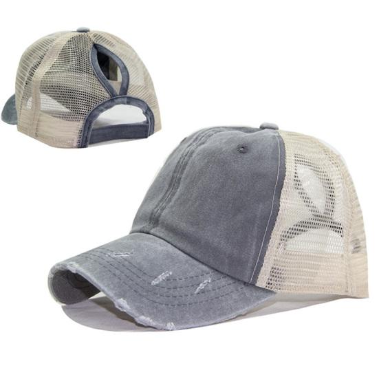Women Ripped Anti UV Mesh Ponytail Hat Adjustable Breathable Sports Baseball Cap