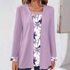 2024 Autumn-Winter Women's Solid Color Printed Patchwork Long Sleeve Fake Two-Piece T-Shirt