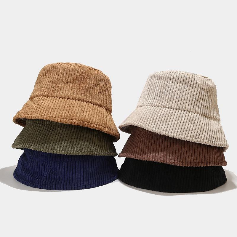 New Women Fall Winter Classic Corduroy Bucket Hat Outdoor Panama Harajuku Fishing Bucket Hats for Female Male Unisex Casual Cap