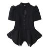   European and American style, new women's fashion, chic, three-color in-stock, hollow-out puff sleeve buttoned top