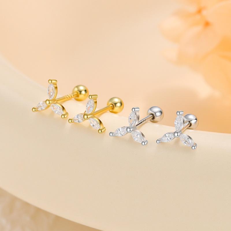 925 Sterling Silver Shiny Zircon Windmill Screw Earrings for Women's Fashion Creative Design Earrings