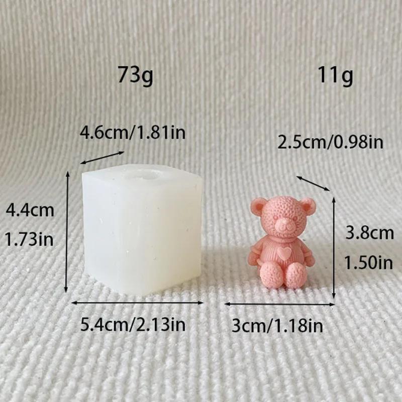 Mini Love Bear Candle Silicone Mould 3D Cute Sweater Bear Plaster Crafts Resin Cement Mold DIY Handmade Animal Soap Making Tool