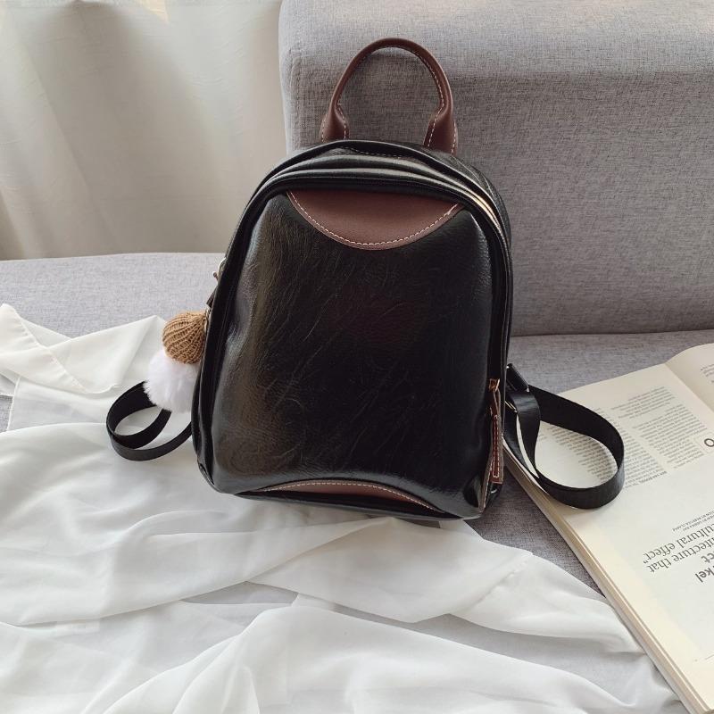 Double backpack bag women's new college style splicing contrasting colors trendy fashion versatile pu backpack