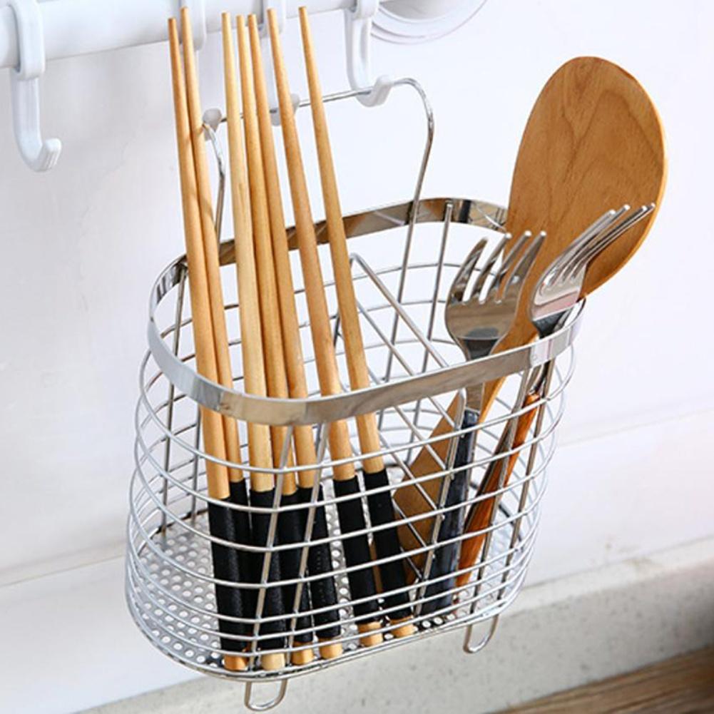 Stainless steel chopstick holder with built in draining system for kitchen use and space saving cutlery storage