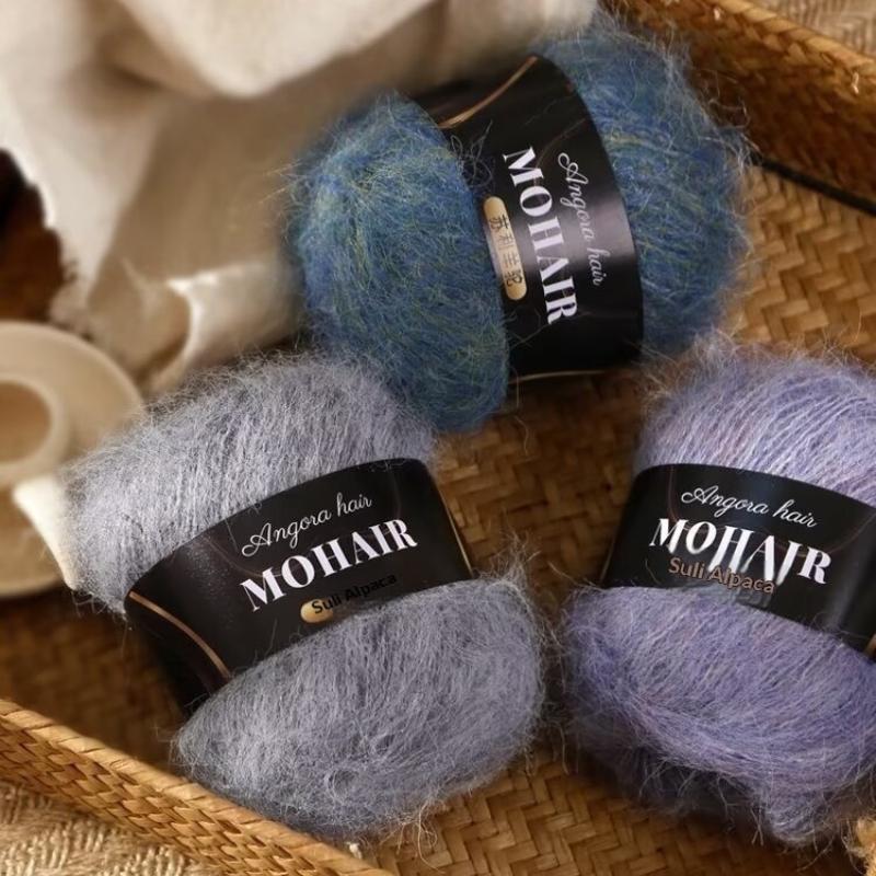 2 Stück mehrfarbiges Alpaka-Mohair Gradient gefärbtes Mohair Handgestricktes mittelschweres Muster Babywolle Schal/Decke
