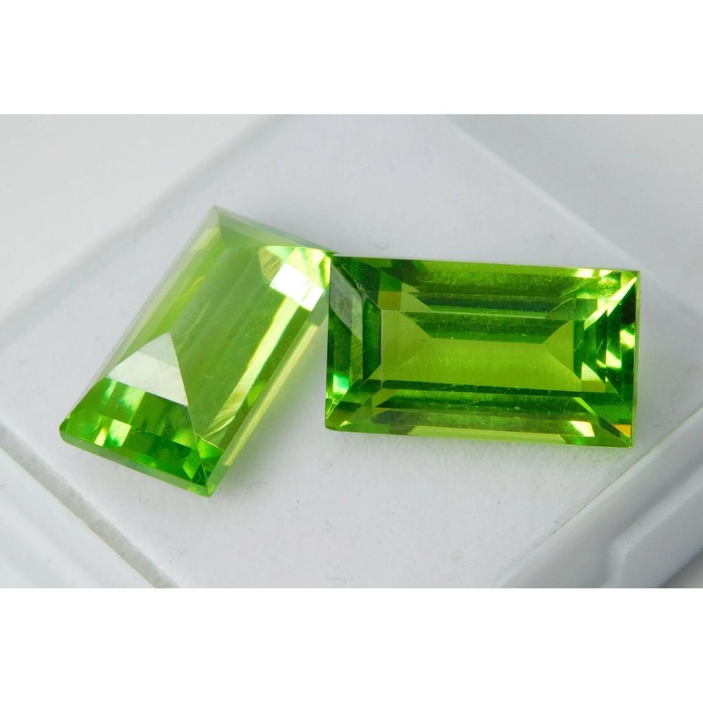 19.00 Ct Natural PERIDOT Faceted Amazing Gems Green Baguette Cut Pair