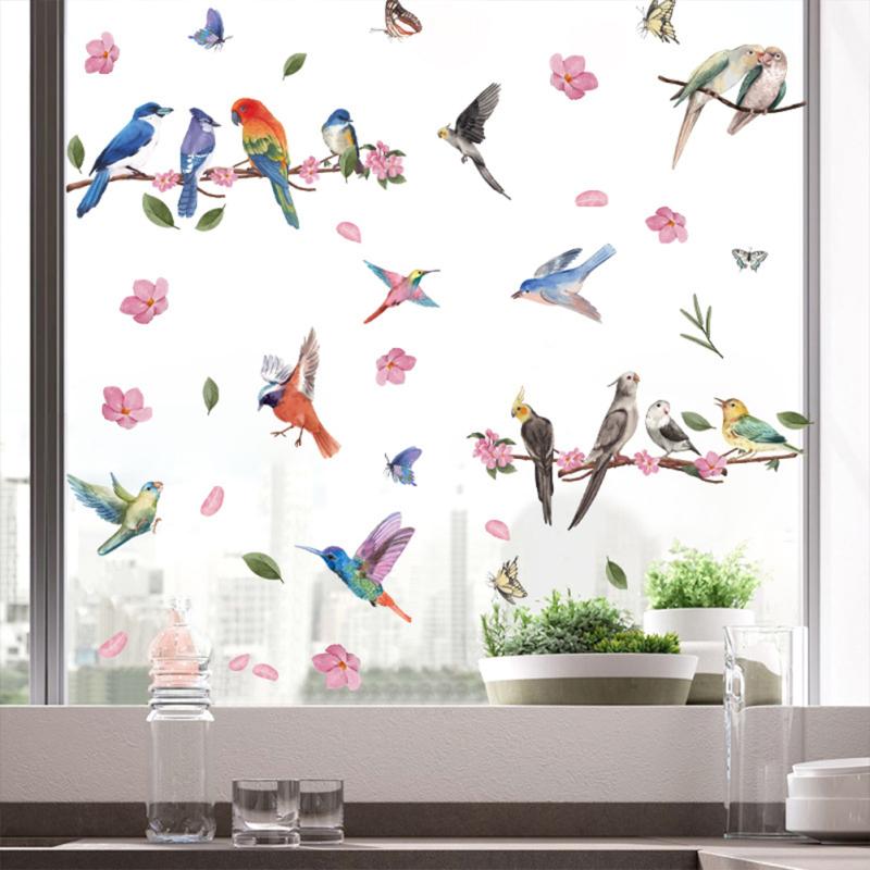2 Sheets 40pcs Wall Sticker Reusable Branches Flower Bird Butterfly Static Decorative Decals