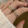 Copper Checkerboard Open Ring Women Geometric Jewelry Fashion Decoration Gifts