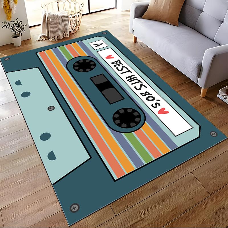 Retro 80's Cassette Design Rug - Non-slip rug suitable for living room and bedroom sofas sofas.