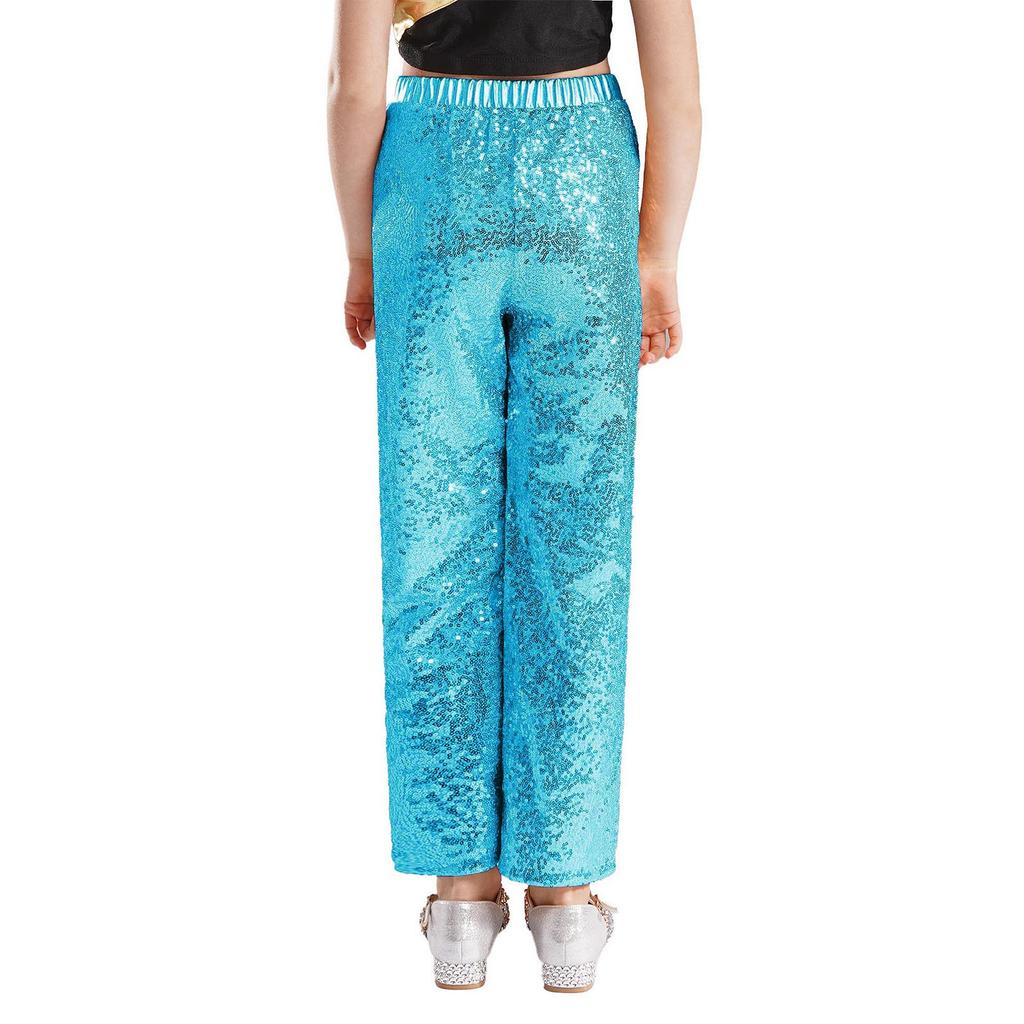 Kids Girls Glittery Dance Pants Elastic Waist Loose Fit Sequins for Party and School Shows