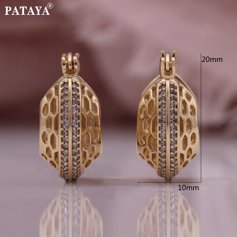 PATAYA Fashion Earring Unique Carved Hollow 585 Rose Gold  Hoop Earrings